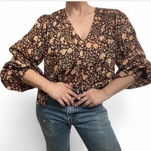 Billabong Relaxed Ruffled Blouse Brown and Tan